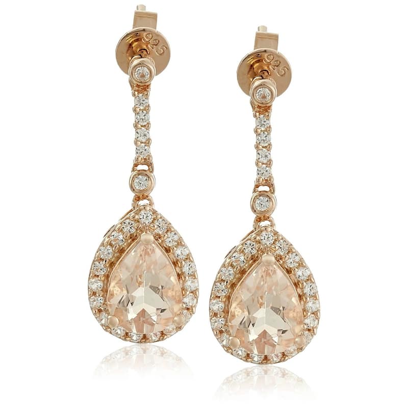 Rose Gold Plated Over Sterling Silver Morganite and Created White Sapphire Earrings