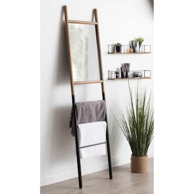 Kate and Laurel Trygg Rustic Leaning Ladder Mirror - Natural/Black - 17x73