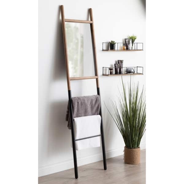 Kate and Laurel Trygg Rustic Leaning Ladder Mirror Natural/Black