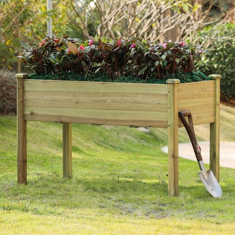 48in Wood Rectangular Raised Garden Planter, Natural