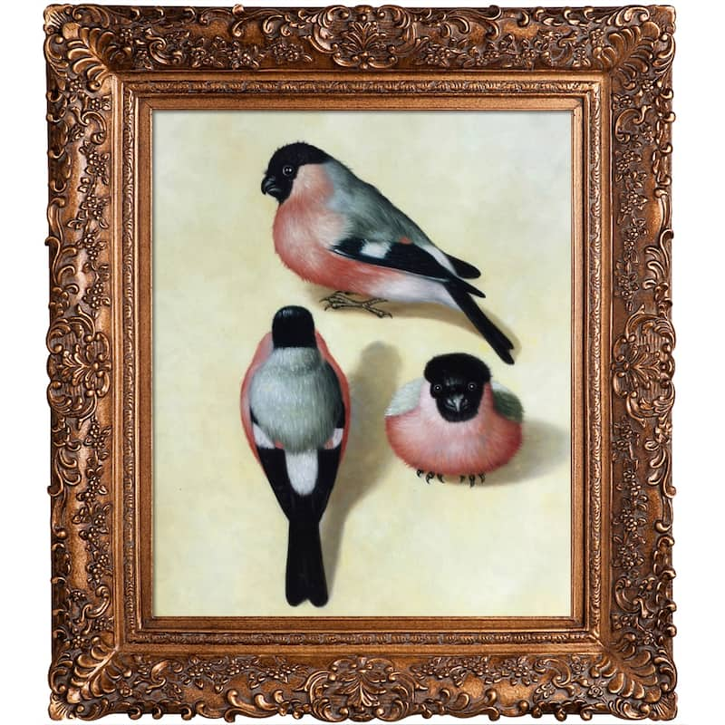 La Pastiche Three Bullfinches with Burgeon Gold Frame Oil Painting Wall Art, 29.5"x33.5" - N/A