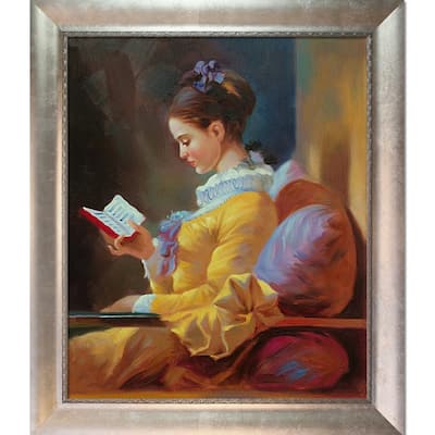 La Pastiche The Reader with Silver Scoop with Swirl Lip Frame Oil Painting Wall Art, 25"x29"