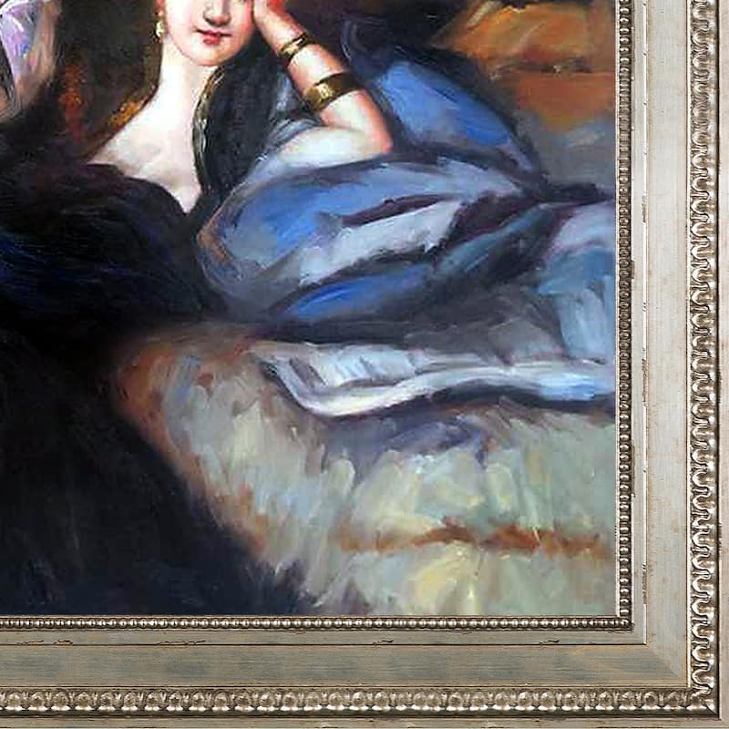 La Pastiche Lady with Fans, Portrait of Nina de Callais with Versailles Silver King Frame Oil Painting Wall Art, 42"x30"