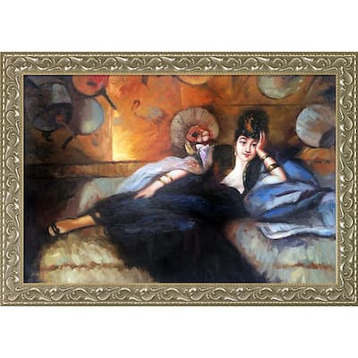 La Pastiche Lady with Fans, Portrait of Nina de Callais with Rococo Silver Oil Painting Wall Art, 41.5"x29.5"