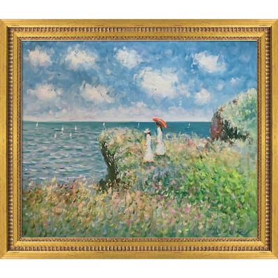 La Pastiche Cliff Walk at Pourville with Versailles Gold Queen Frame Oil Painting Wall Art, 29"x25"