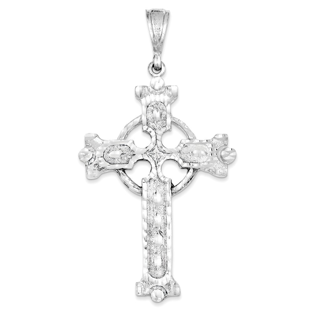 925 Sterling Silver Rhodium-plated Polished Diamond-cut Religious Cross Charm Pendant 