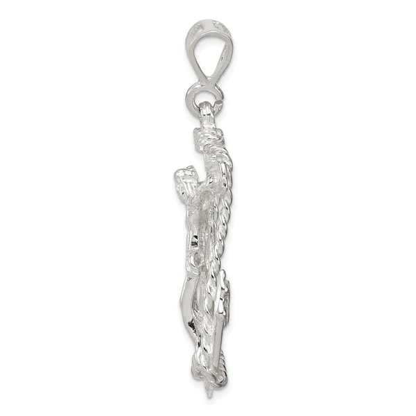 925 Sterling Silver Polished Sparkle-Cut Textured back Cross Pendant
