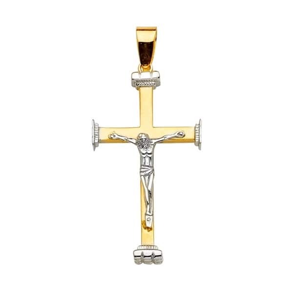 14k Yellow White Gold Religious Crucifix Pendant Height 40 MM Width 26 MM 