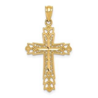 10k Yellow Gold Textured Polished and Rhodium Small Crucifix Pendant Necklace Jewelry Gifts for Women