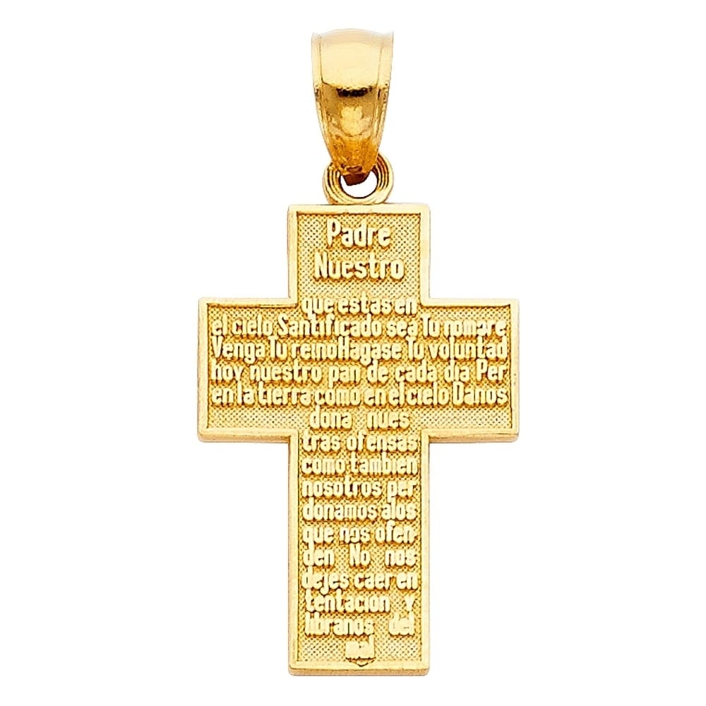 14k Yellow Gold Padre Nuestro Religious Cross Pendant