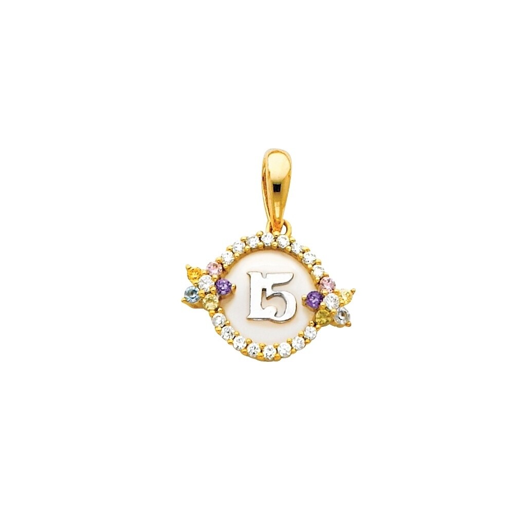 14k Yellow Gold CZ 16 Years Pendant