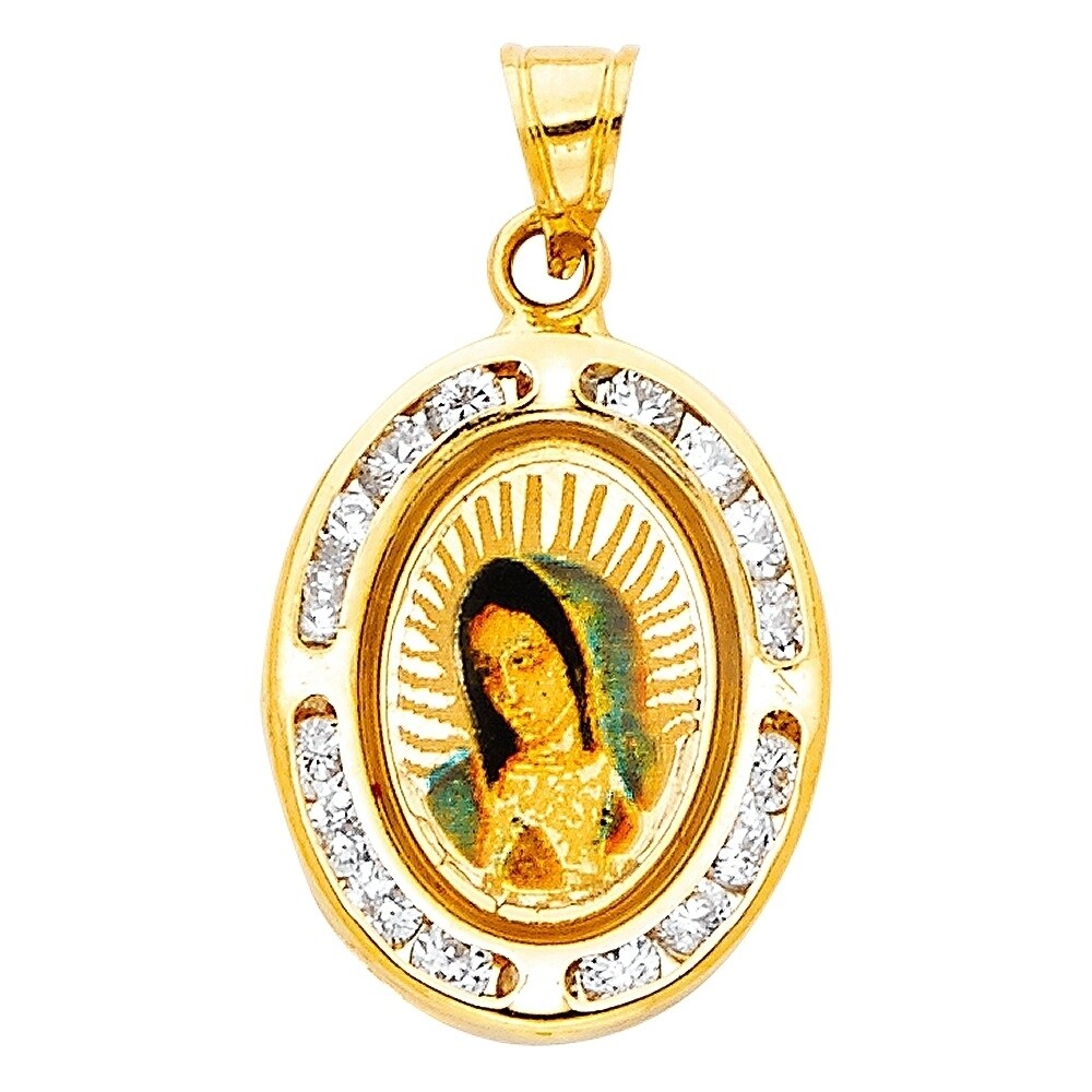 14K Yellow Gold Plated Simulated Diamond Studded Religious Pendant Necklace With Chain Jewelry