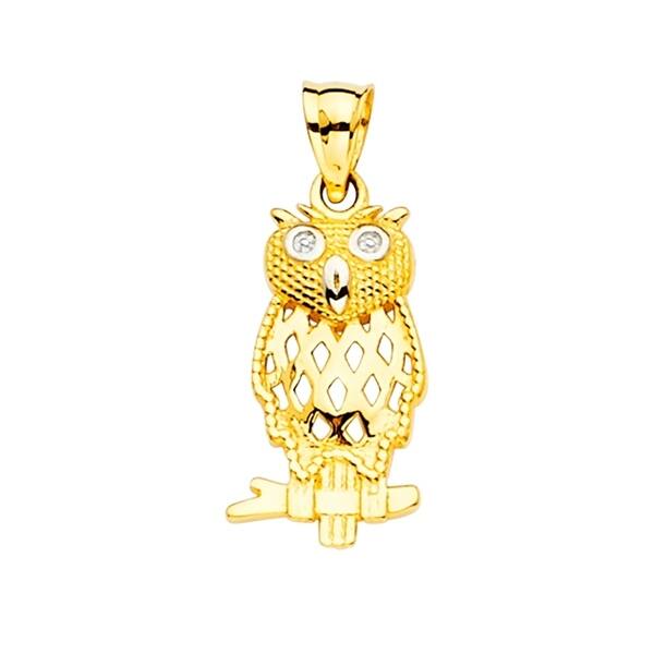 14k Yellow Gold Owl Pendant on a 14K Yellow Gold Rope Box or Curb Chain Necklace 14k Yellow Gold Owl Pendant on a 14K Yellow Gold Rope Box or Curb Chain Necklace