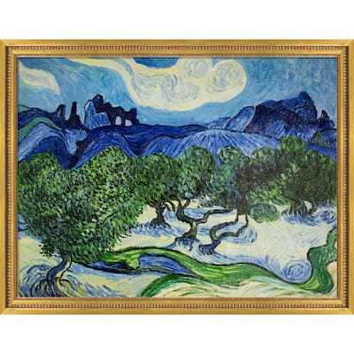 La Pastiche Olive Trees with the Alpilles in the Background with Versailles Gold Queen Frame Oil Painting Wall Art, 45"x35"