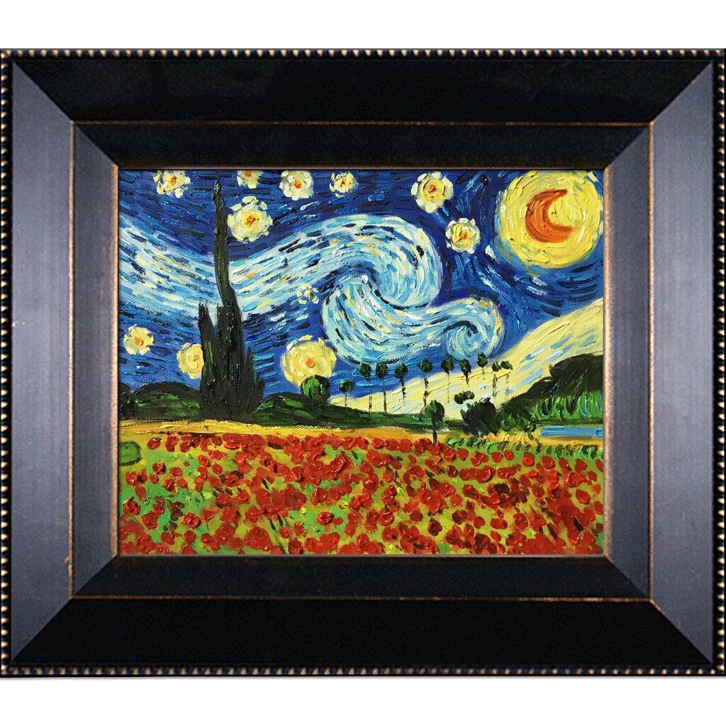 La Pastiche Starry Poppy Collage with Veine D'Or Bronze Angled Frame Oil Painting Wall Art, 15"x13"