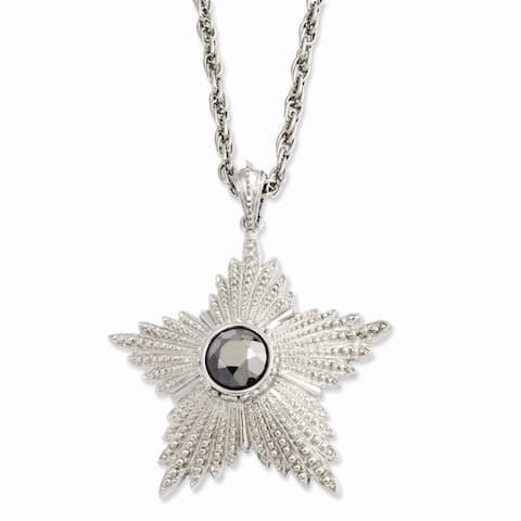 Curata Silver tone Fancy Lobster Closure Hematite Epoxy Stone Star Pendant 32inch Necklace Jewelry Gifts for Women