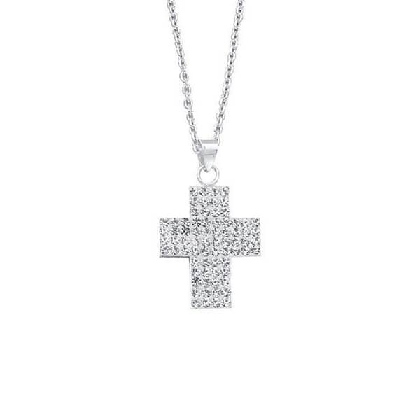 925 Sterling Silver Crystals Cross Pendant Necklace