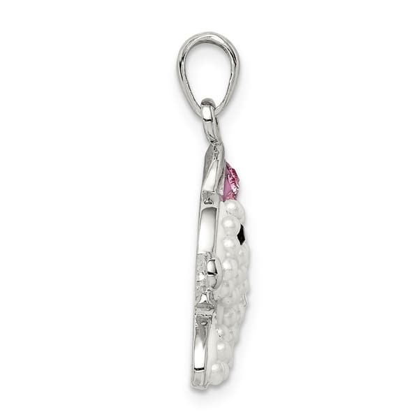 925 Sterling Silver Polished Simulated Pearl & Crystal Rabbit Charm Pendant 925 Sterling Silver Polished Simulated Pearl & Crystal Rabbit Charm Pendant