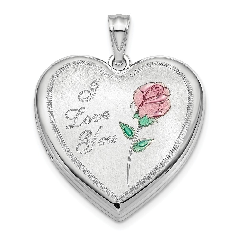 Curata 925 Sterling Silver Rhodium plated 24mm Enameled Rose Ash Holder  Love Heart Photo Locket Pendant Necklace Jewelry Gifts f