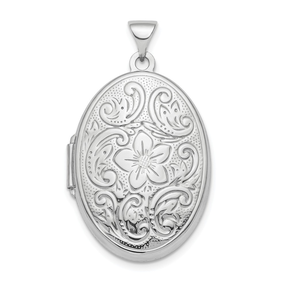 KoolJewelry Rhodium Plated 925 Sterling Silver Oval Locket Pendant Picture Necklace 18 inch