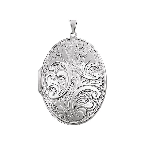 925 Sterling Silver 26mm Enameled Flower and Scroll Oval Locket Pendant Ideal Gifts For Women