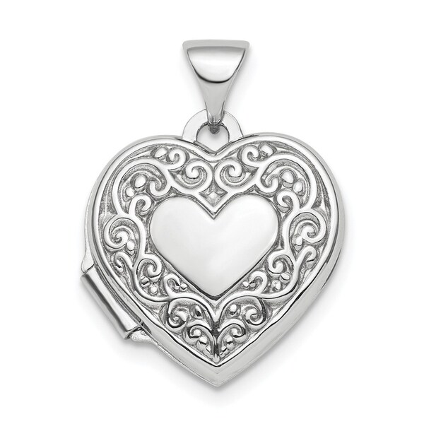 Holds 2 Photos 925 Sterling Silver Scrolled Patterened Heart Shape Locket Charm Pendant