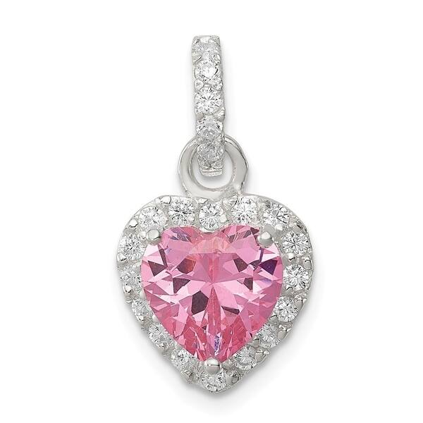 Solid 925 Sterling Silver Red CZ Cubic Zirconia Heart Pendant 18mm x 26mm 