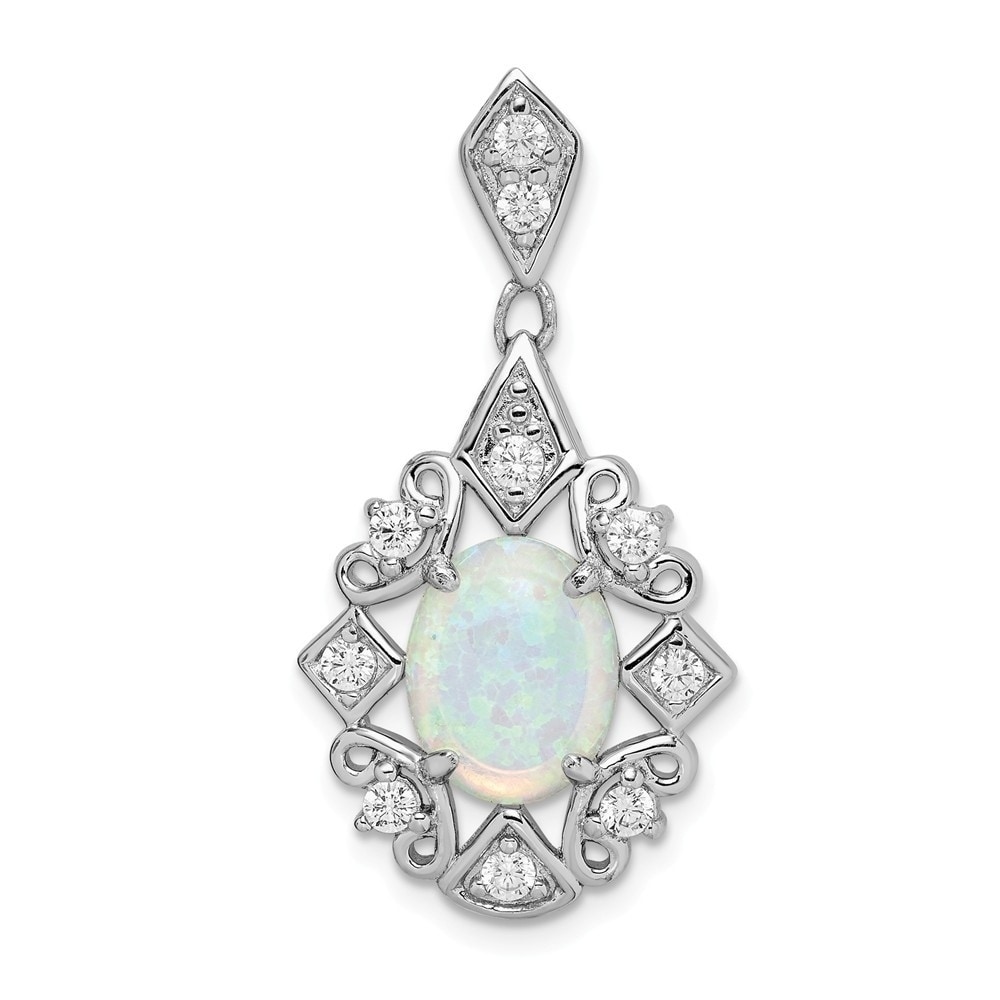 Solid Sterling Silver Rhodium Plated 9 Millimeter Light Blue Simulated Opal Pendant Necklace
