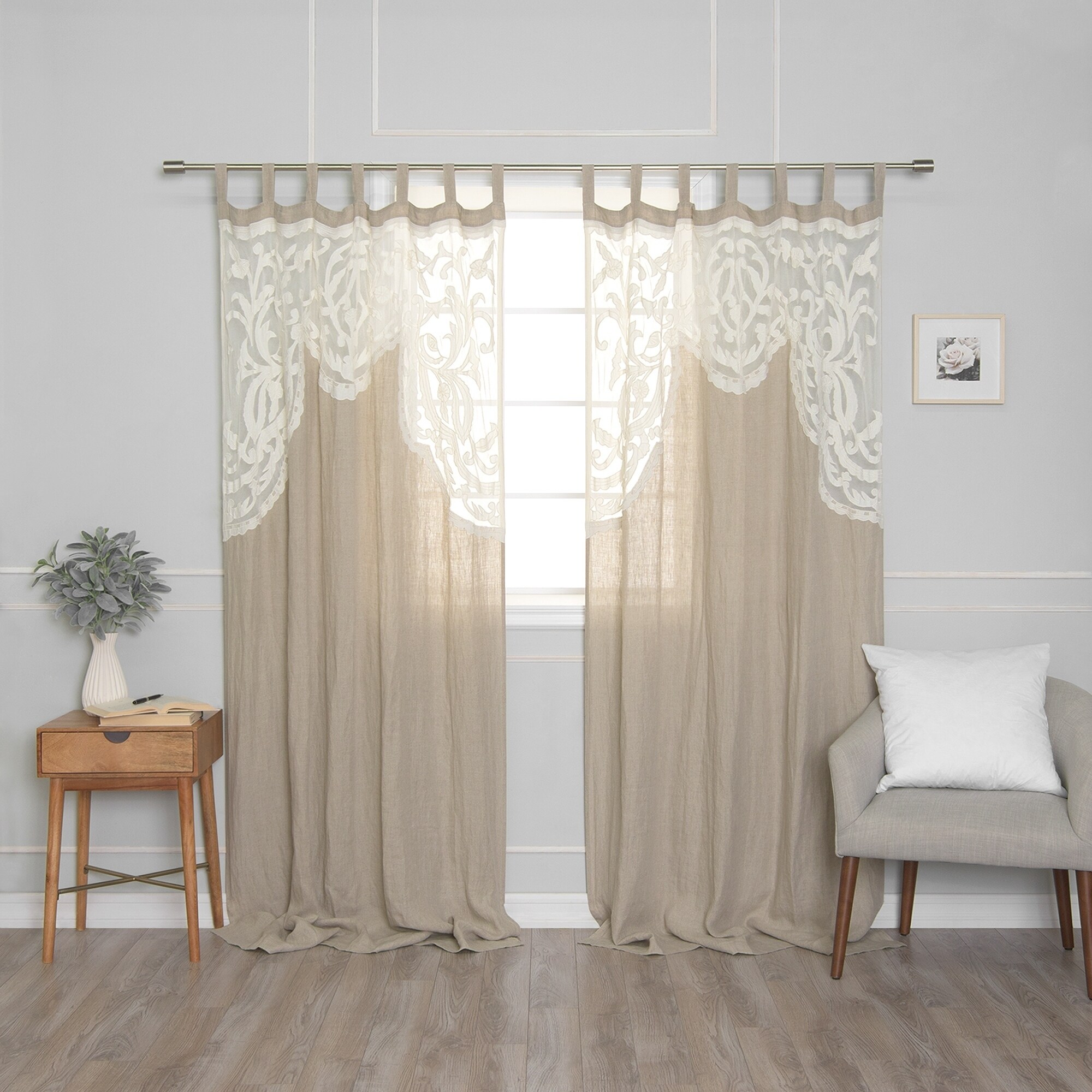 Shop Aurora Home Tab Top Embroidered Linen Curtains Overstock 30990643