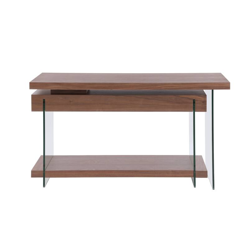 Somette Rotatable Glass and Walnut Veneer Wooden Desk