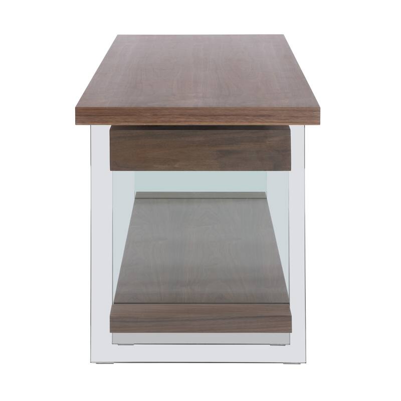 Somette Rotatable Glass and Walnut Veneer Wooden Desk