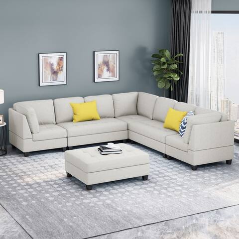 Findon Contemporary 7 Seater Fabric Sectional by Christopher Knight Home
