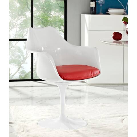 Venice Tulip Style Swivel Arm Chair with Red Vinyl Cushioned Seat