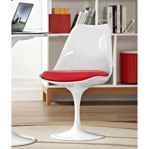 Venice Tulip Style Swivel Dining Chair with Red Vinyl Cushioned Seat