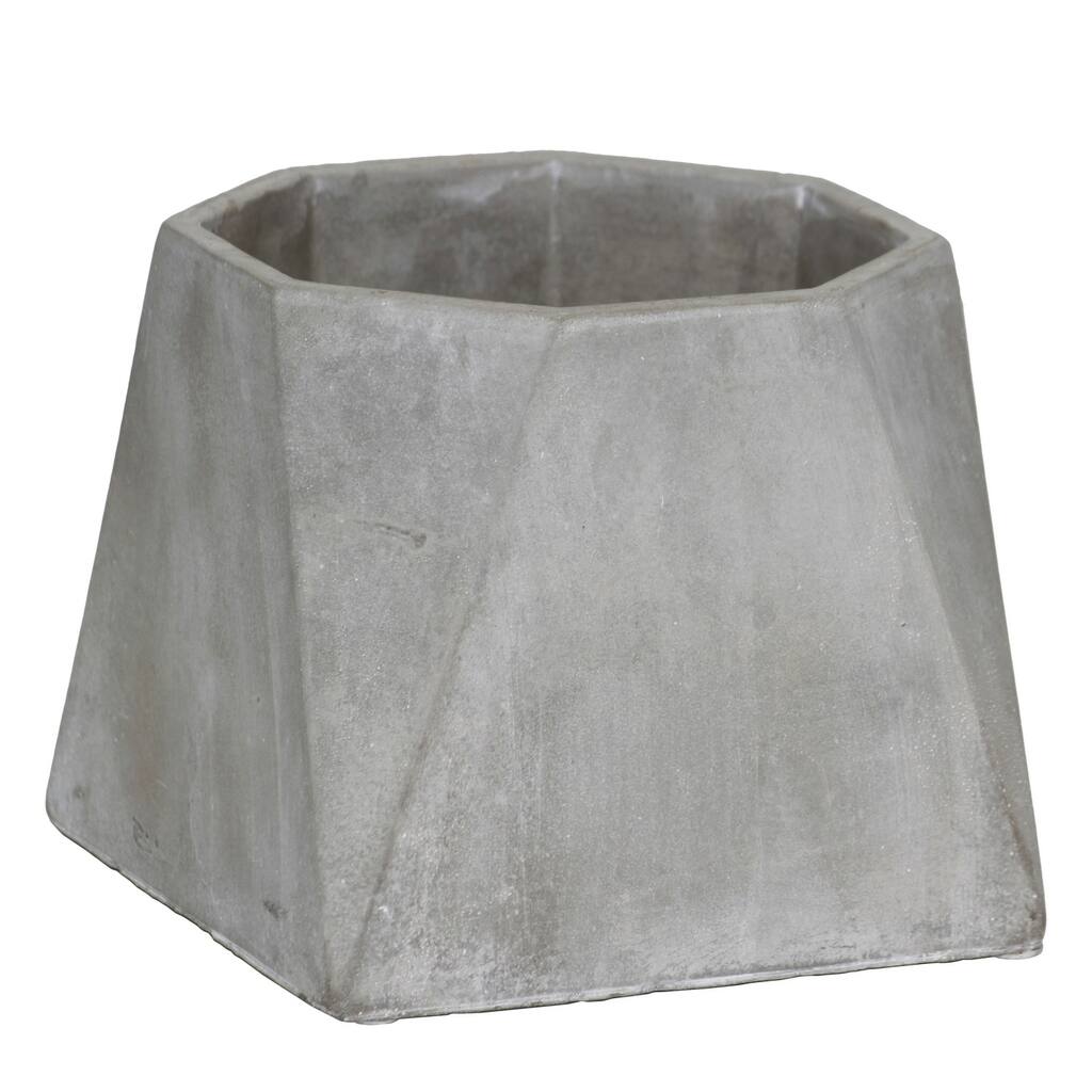 Cement Flower Pot with Flared Base and Octagonal Top, Small, Gray