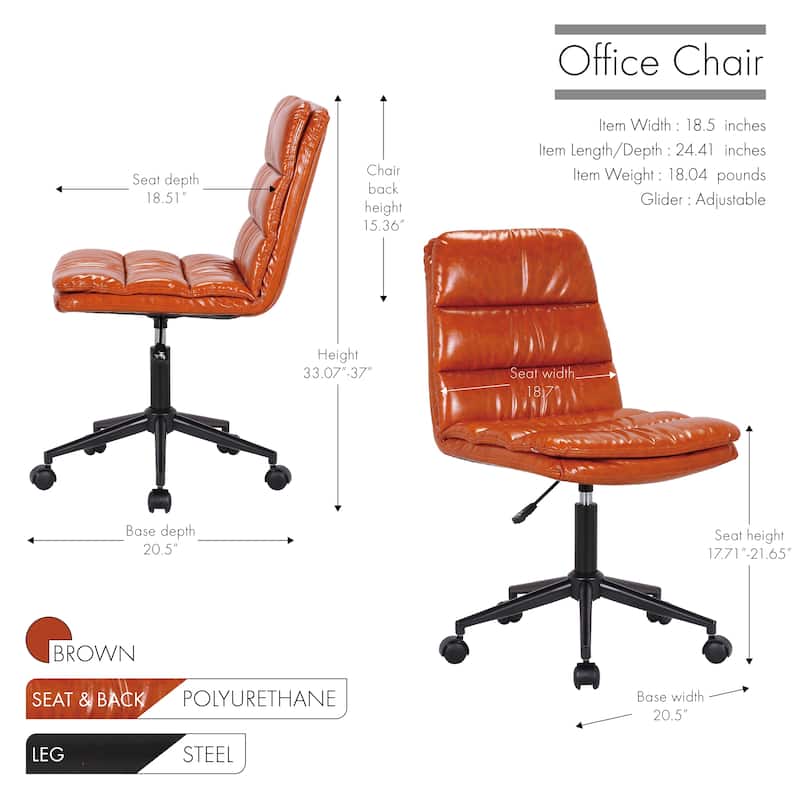 Porthos Home Egon Swivel Office Chair, PU Leather Upholstery, Armless