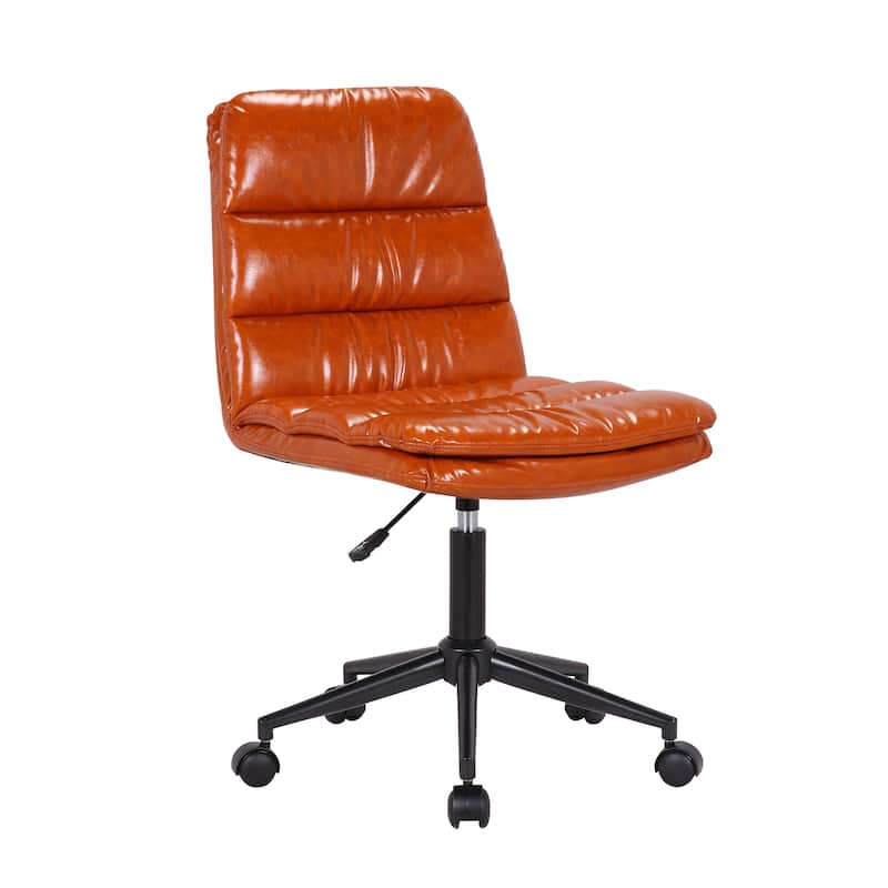Porthos Home Egon Swivel Office Chair, PU Leather Upholstery, Armless - Brown