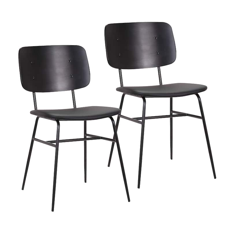 Porthos Home Edsel Set of 2 Dining Chairs, PU Leather, Steel Frame - Black