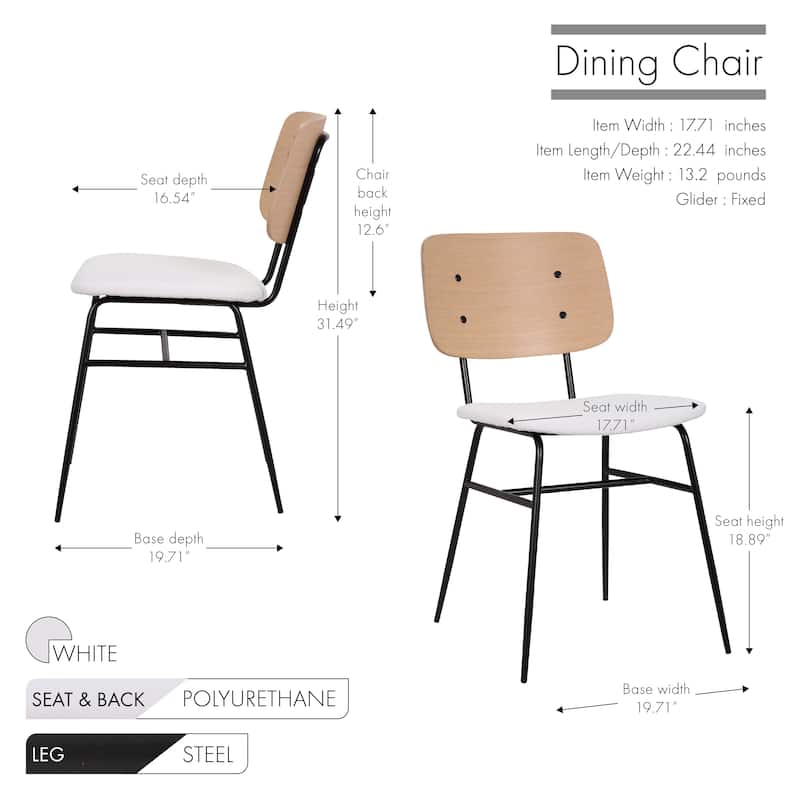 Porthos Home Edsel Set of 2 Dining Chairs, PU Leather, Steel Frame