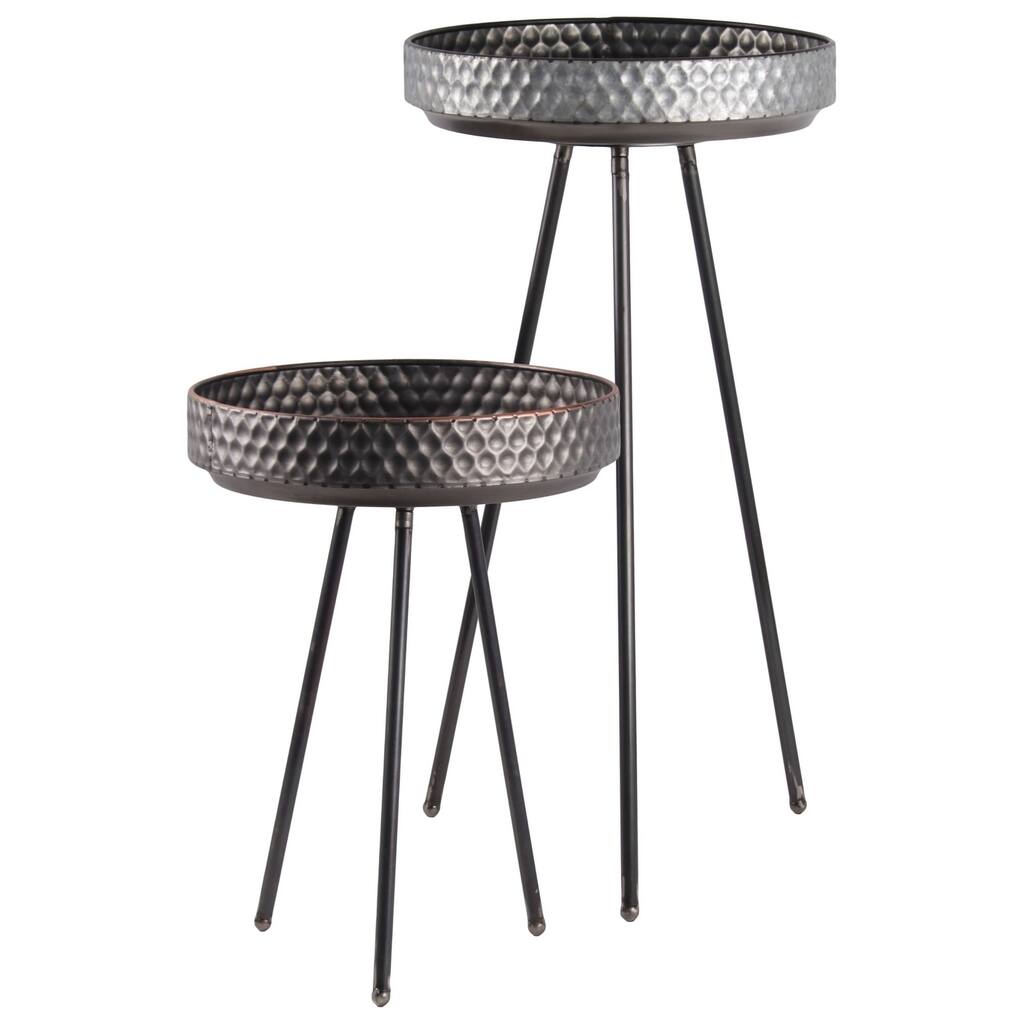 Metal Round Butler Tray with Pimpled Outer Design, Set of Two, Gray