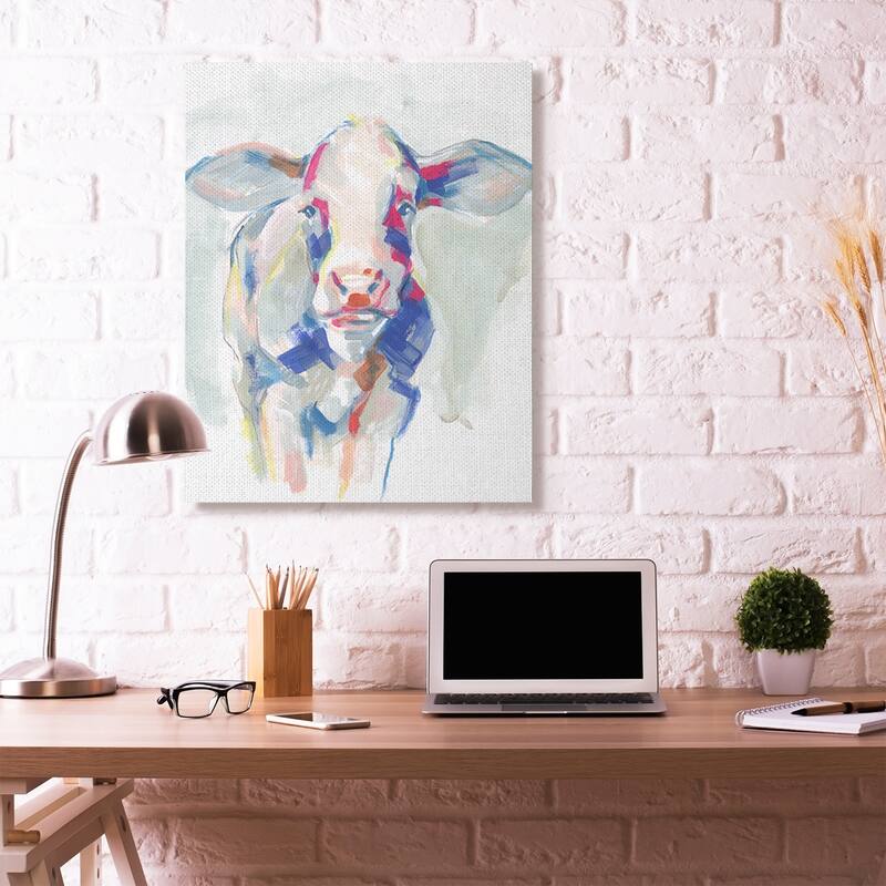 Stupell Colorful Cow Farm Animal Painting Canvas Wall Art