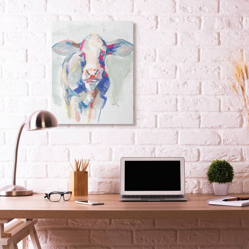 Stupell Colorful Cow Farm Animal Painting Canvas Wall Art - 30 x 40