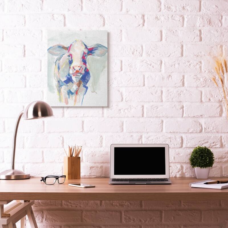 Stupell Colorful Cow Farm Animal Painting Canvas Wall Art - 24 x 30