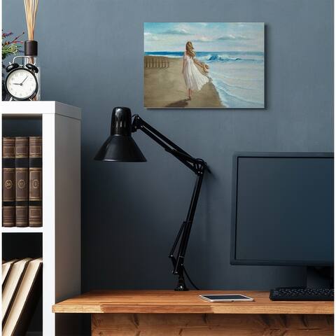 Stupell Industries Walk On The Beach Blue Ocean Painting Canvas Wall Art