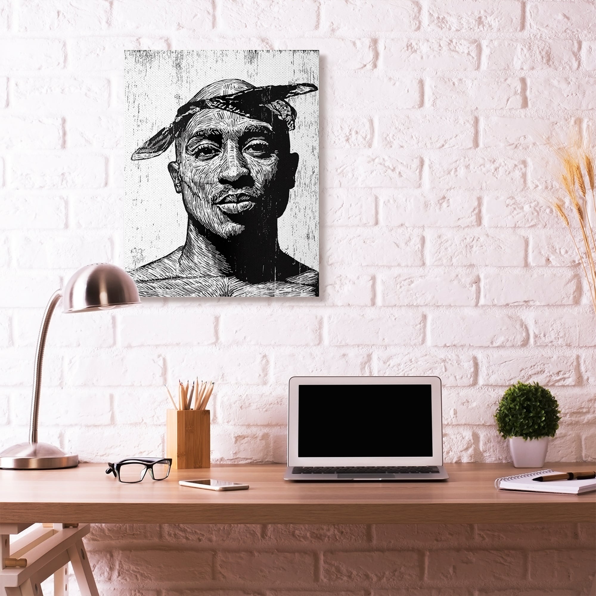 Stupell Tupac Modern Portrait Abstract Pattern Black White Canvas Wall Art - 30 x 40