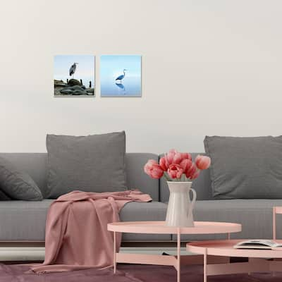 Stupell Beach Heron Ocean Animal Photographs, 2pc Multi Piece Canvas Wall Art Set