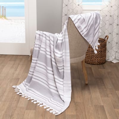 Superior Poppy Stripe Fouta Beach Towel with Tassels