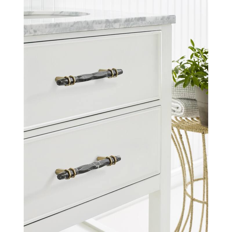 Carrione 5-1/16 in (128 mm) Center-to-Center Marble Black/Golden Champagne Cabinet Pull