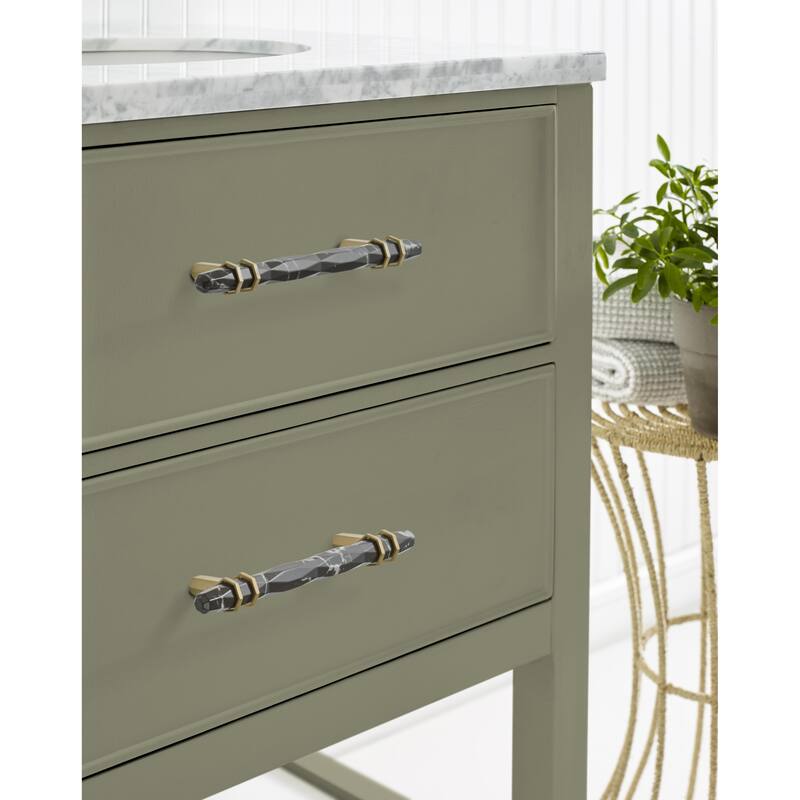 Carrione 5-1/16 in (128 mm) Center-to-Center Marble Black/Golden Champagne Cabinet Pull