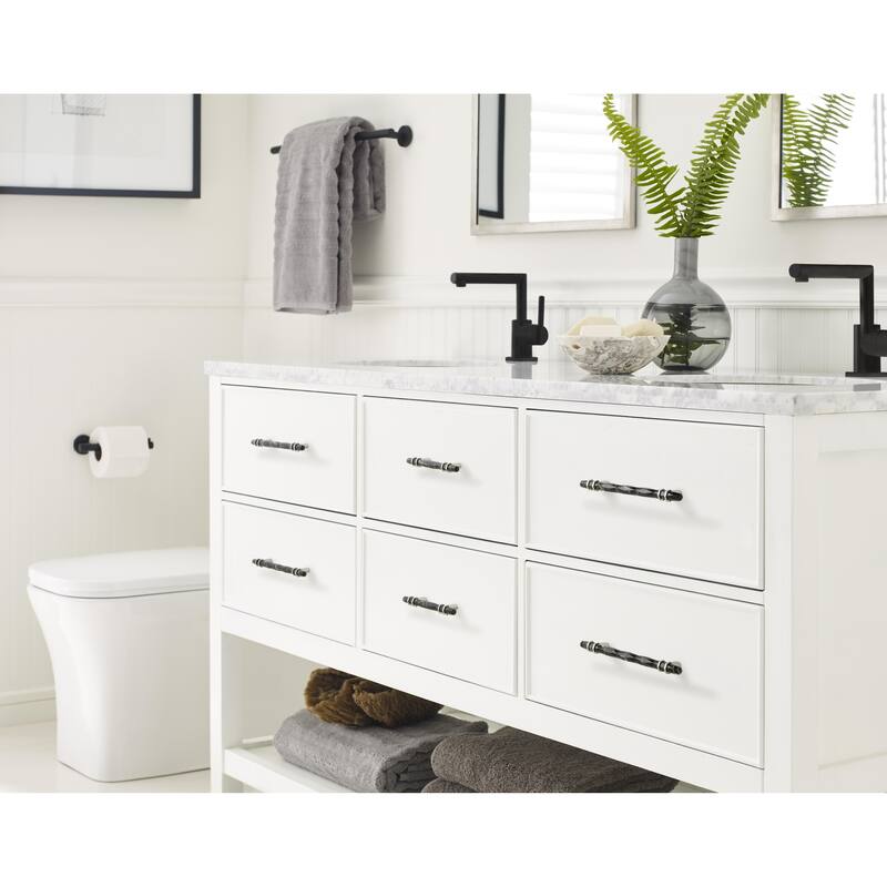 Carrione 3-3/4 in (96 mm) Center-to-Center Marble Black/Polished Nickel Cabinet Pull